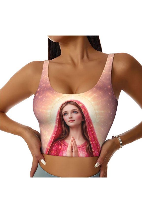 Virgin Mary Blessed Mother Women Sports Vest Yoga Tank Top Gym Crop U Back
