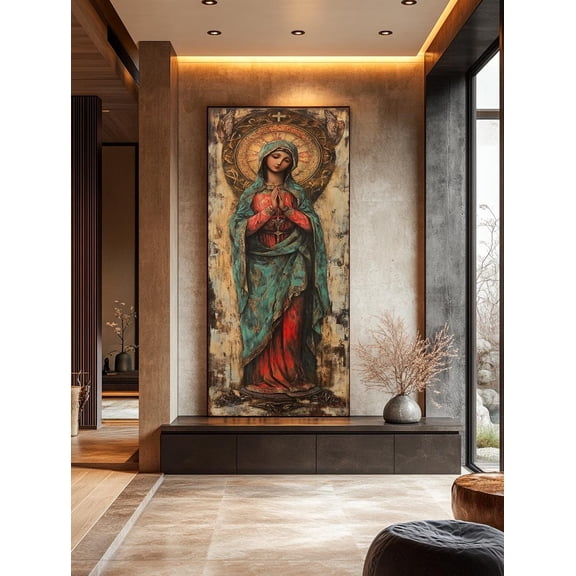 Virgin Mary Canvas Painting, Our Lady Of Guadalupe Religious Art, Catholic Wall Decor, Christian Gift For Home, Large Canvas Print, Stretched Canvas Size 16x24