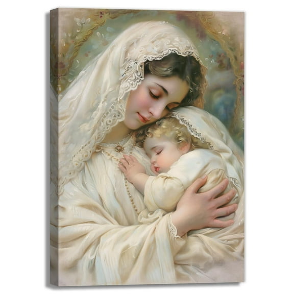 Virgin Mary Canvas poster Wall Art Mother Mary Picture Print Madonna Holding Baby Jesus Painting Artwork Religious Poster For Christian Wall Decor