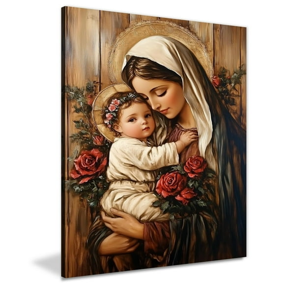 Virgin Mary Canvas poster Wall Art Mother Mary Picture Print Madonna Holding Baby Jesus Painting Artwork Religious Poster For Christian Wall Decor