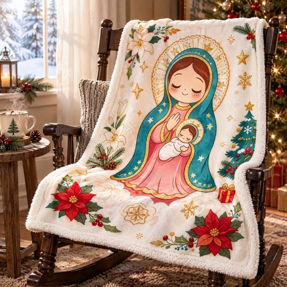 Virgin Mary Christmas Throw Blanket, Warm Cozy Flannel Prayer Christian Blanket, Religious Catholic Gifts for Women Men, 39.37 x 27.56 inch