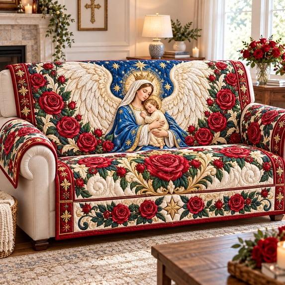 Virgin Mary Devotion Quilted Sofa Cover, Christmas Quilted Sofa Cover ...