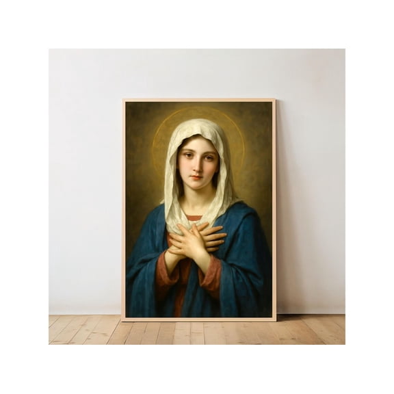 Virgin Mary Digital Portrait: Catholic Home Faith Art Christian Family Wall Decor, Holiday, Confirmation Gift (Digital Download), Stretched Canvas Size 8x12