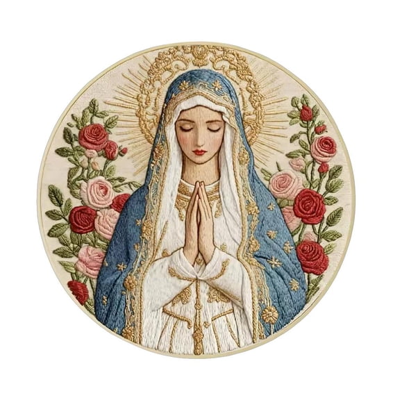 Virgin Mary Embroidery Kit for Beginners Handmade Cross Stitch Needlework Set with Pattern and Supplies