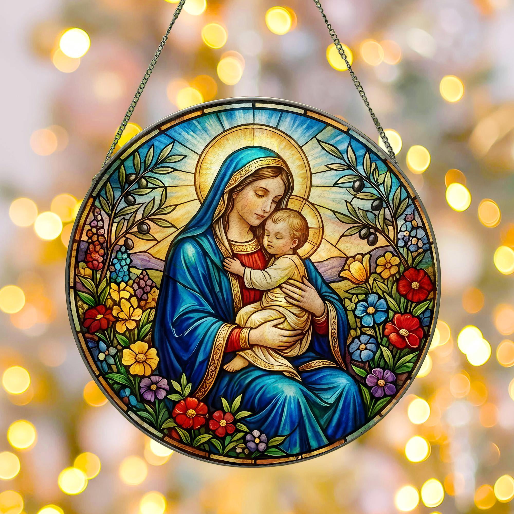 Virgin Mary Faux Stained Glass Suncatcher: Christian Window Art ...