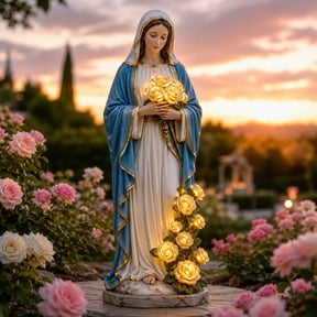 Virgin Mary Garden Light, 8 Inch Solar Outdoor Mary Statue with LED Glowing Roses, Religious Gifts to Mom, Blessed Mother Garden Statue for Catholic Garden Decor(Mary)