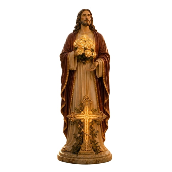 Virgin Mary Garden Light 8in Statue with Solar Light for Outside Yard Art Garden Statue for Catholic Garden Decor, Christian Yard Decor Memorial Gift Jesus A