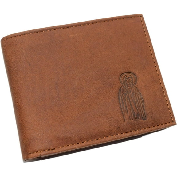 Virgin Mary Genuine Leather Bifold Trifold Wallet RFID Blocking Wallets for Men Bifold