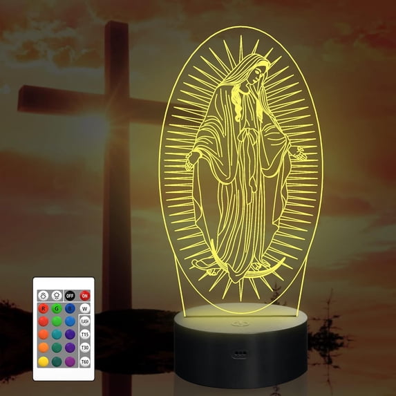 Virgin Mary Gifts, YSTIAN 3D Our Lady Night light Illusion Hologram Lamp 16 Color Changing with Remote Control + Timer, LED Best Birthday Christian Gift for Religious Women Men Commemorate Present