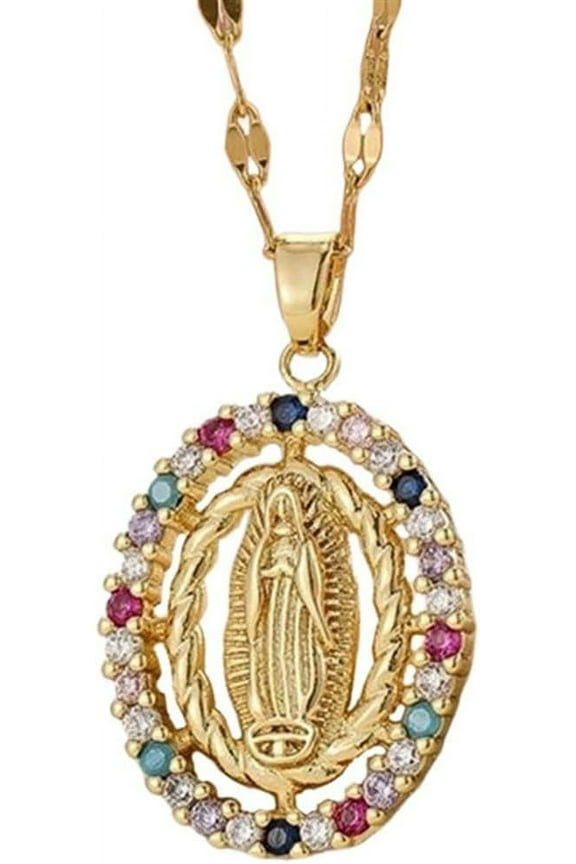 Virgin Mary Gold Plated Miraculous Medal Cubic Zirconia Necklaces Minimalist Necklace