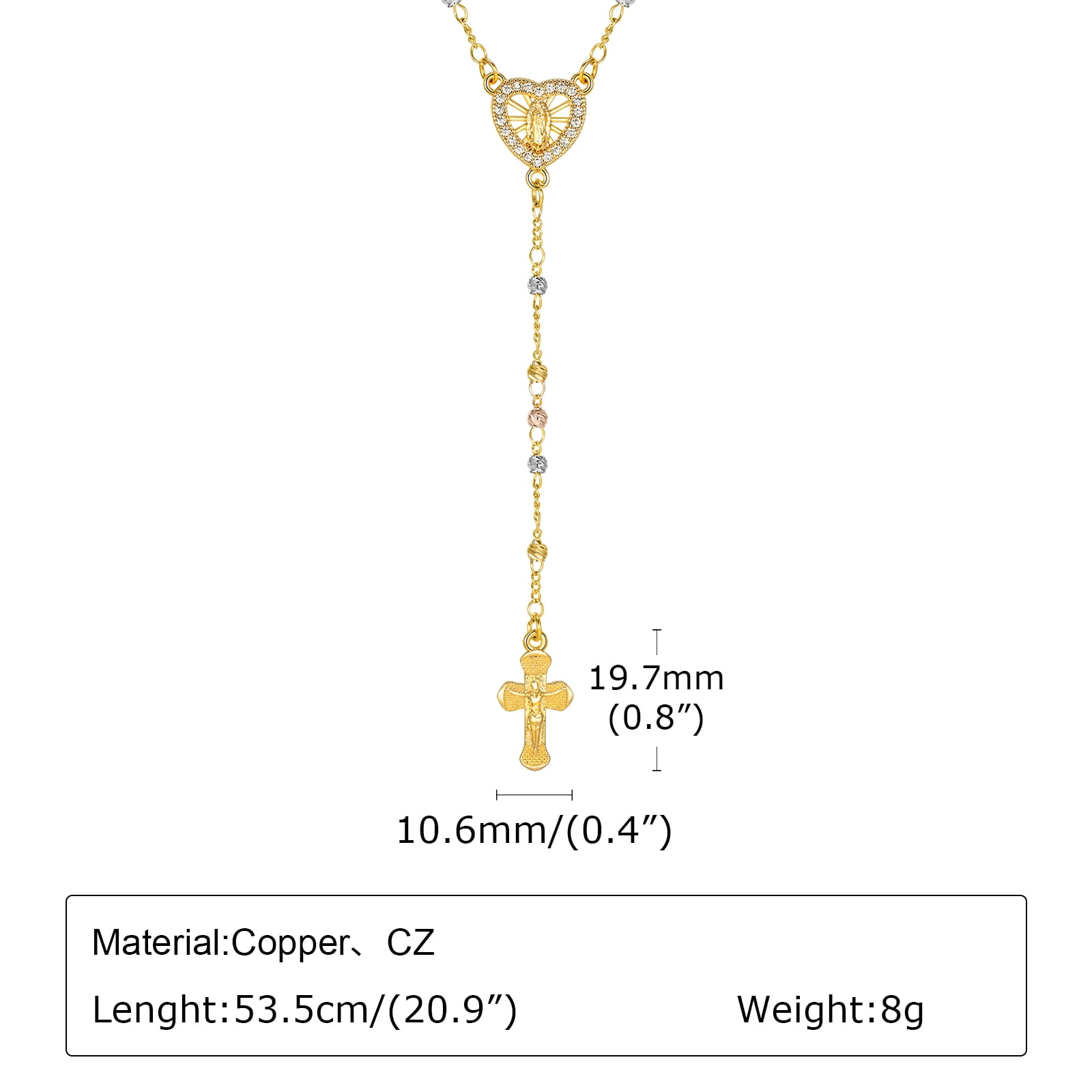 Virgin Mary Heart Rosary Necklaces for Women Men, Gold Plated Cross ...