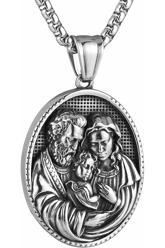 Virgin Mary Jesus St Joseph Medal Necklace For Men Women Retro Religious Stainless Steel Christian Pray Amulet Pendant Jewelry Gift