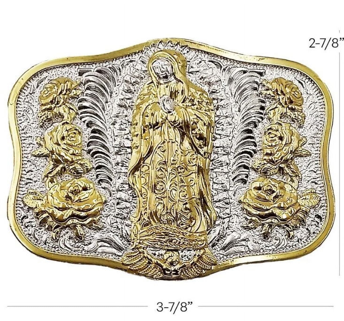 Virgin Mary LARGE Belt Buckle all Metal OVERSIZE Silver Gold
