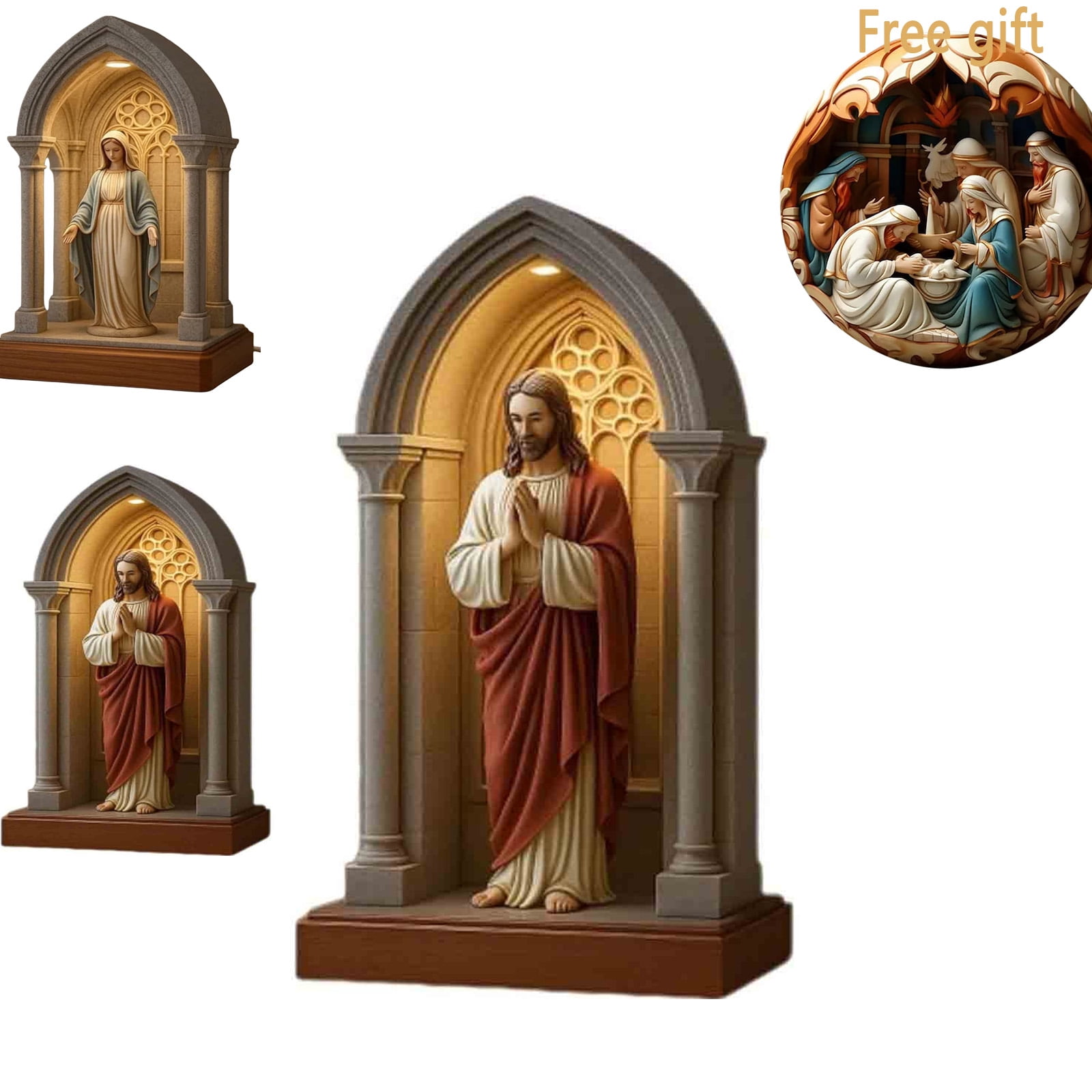 Virgin Mary LED Devotional Table Lamp, Handmade Virgin Mary Catholic Decor Table Lamp, Soft Eye Protecting Elegant Sacred Virgins Marys Statue Night Light for Bedroom Living Room