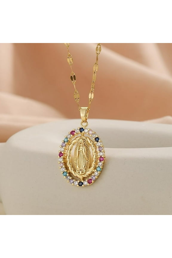 Virgin Mary Miraculous Medal Cubic Zirconia Necklaces Minimalist Necklace