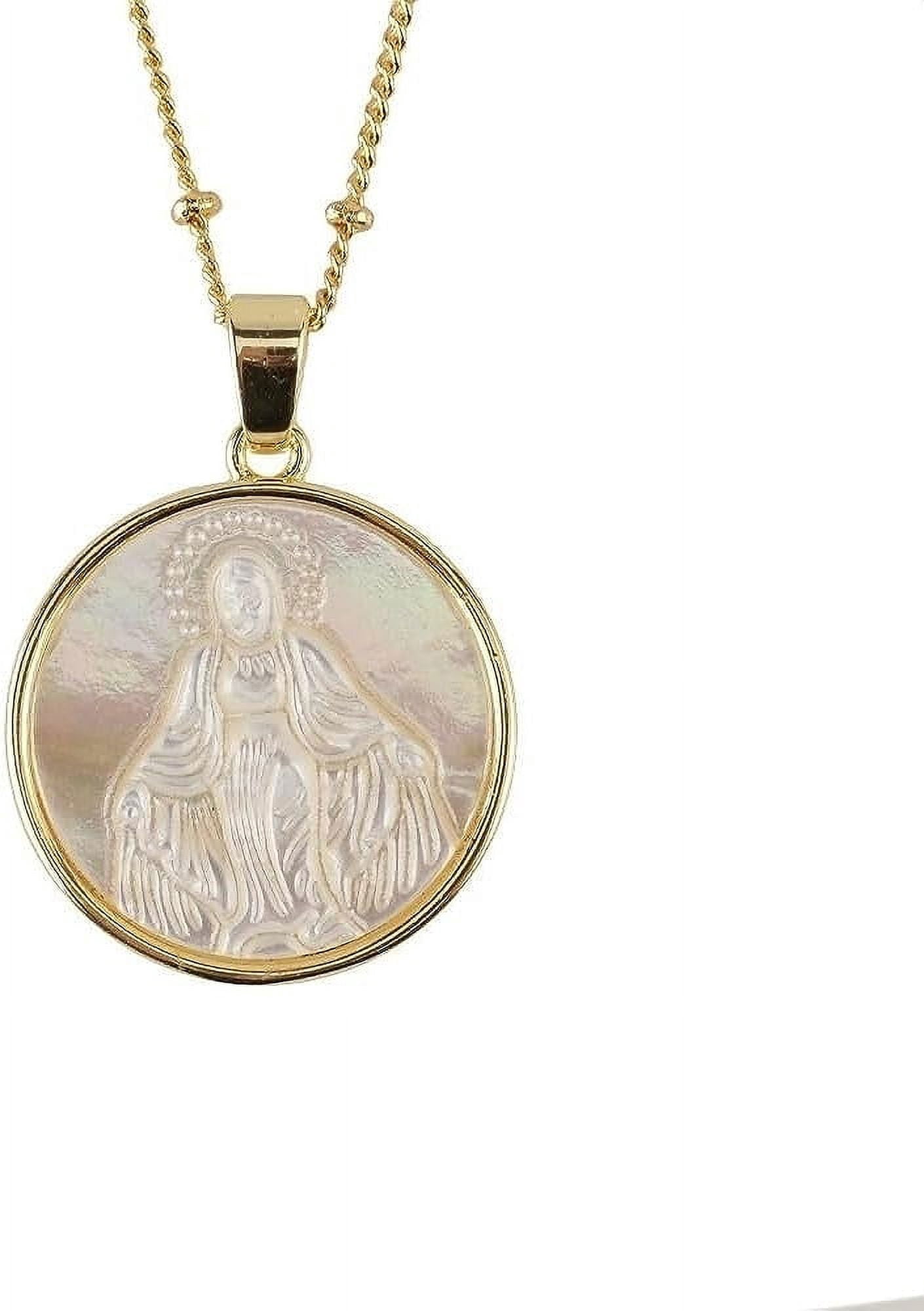 Precious Pieces Girls Sterling Silver Miraculous Necklace With Pearl & Cross | First Communion Gift