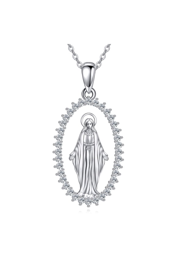 Virgin Mary Necklace S925 Sterling Silver Amulet Coin Pendant Jewelry for Women (Virgin Mary)