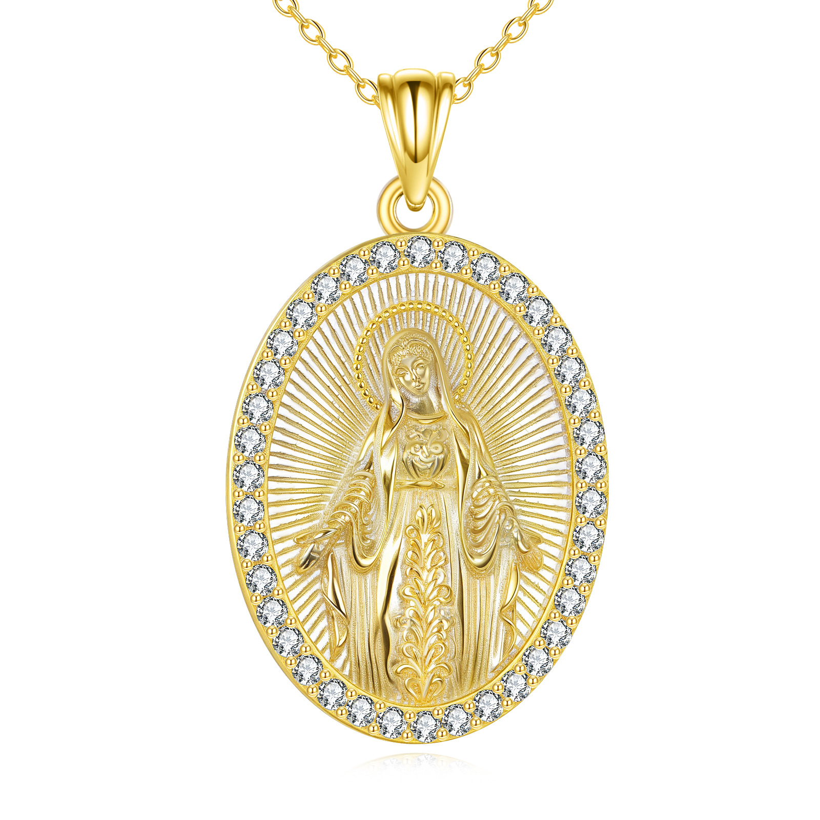 Virgin Mary Necklace Sterling Silver Virgin Mary Pendant Gold Plated ...