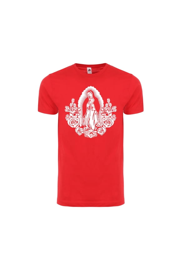 Virgin Mary Our Lady of Guadalupe Catholic T-Shirt – Religious Faith Graphic Unisex Tee - Red - S