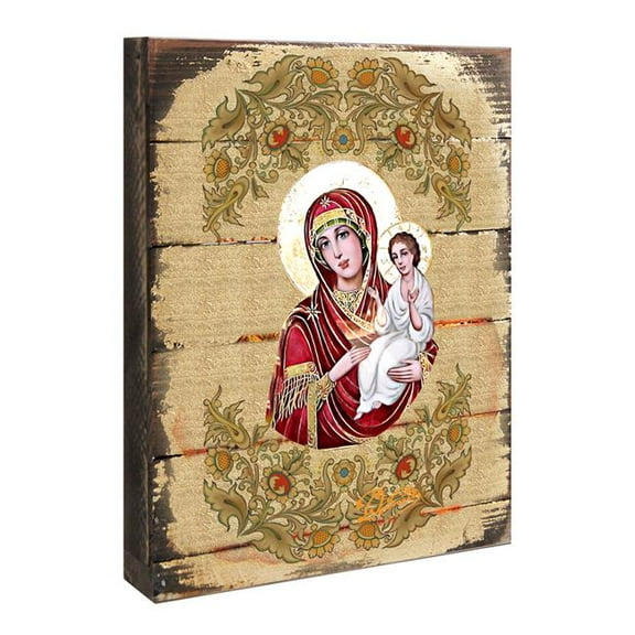 Virgin Mary Painting on Gold-Plated Wooden Block