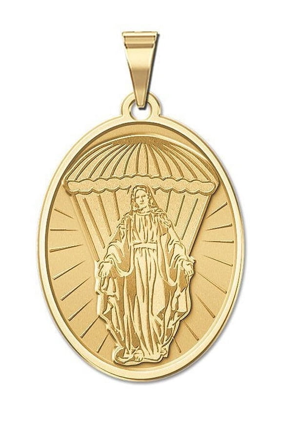 Virgin Mary Paratrooper Religious Medal Female Adult - 3/4 inch x 1 inch -Solid 14K Yellow Gold