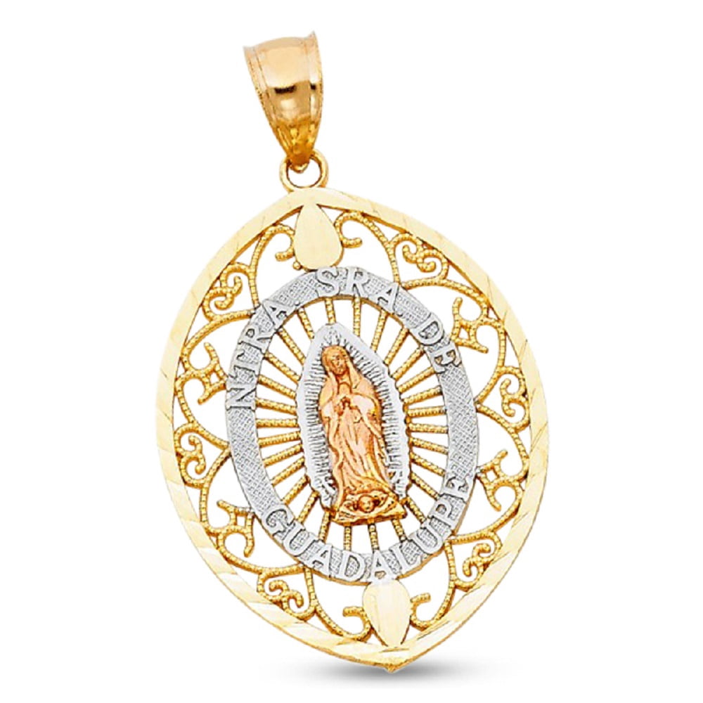 Virgin Mary Pendant 14k Yellow White Gold Lady Guadalupe Charm Polished ...