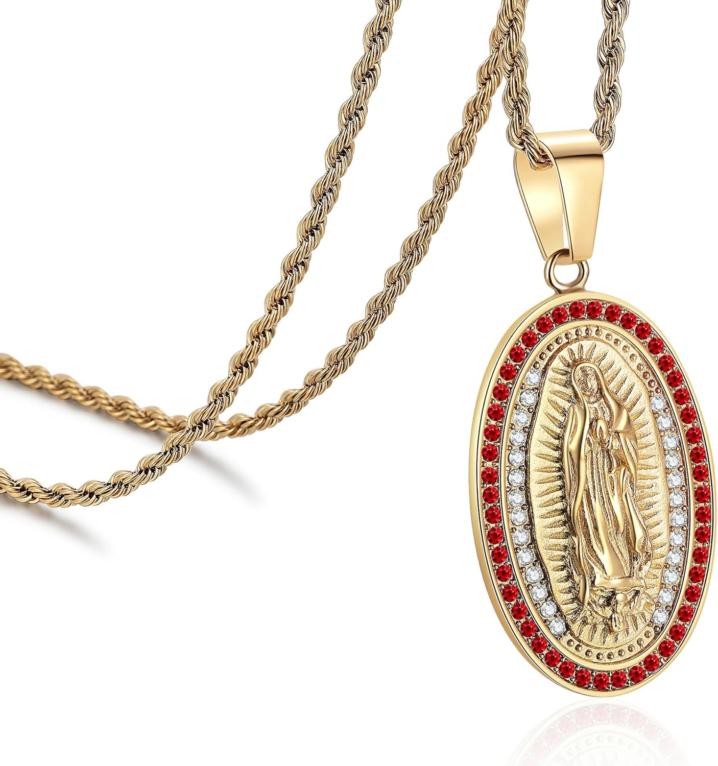 Virgin Mary Pendant Necklace 18K Gold Plated | Cubic Zirconia Oval ...