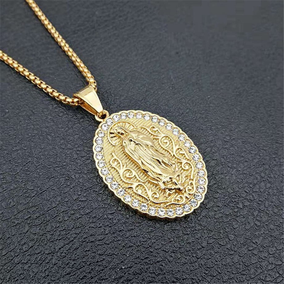 Virgin Mary Pendant Necklace Stainless Steel Women Jewelry Lady of ...