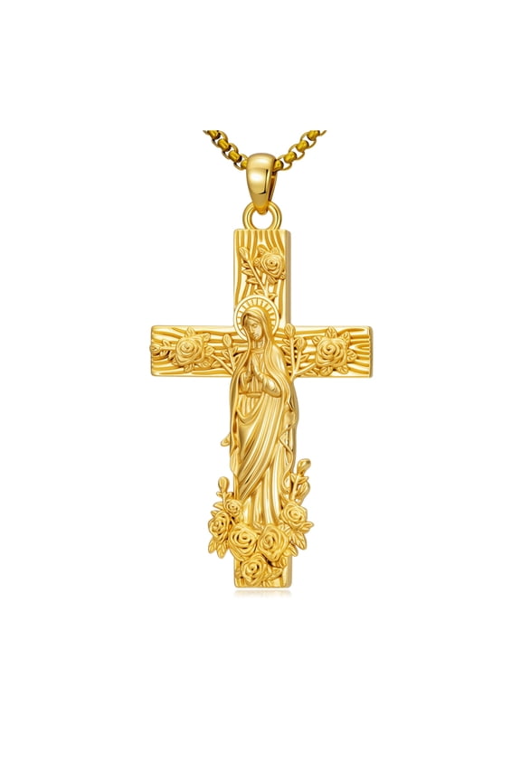 Virgin Mary Necklace for Men, 14K Gold Plated, Catholic Gift
