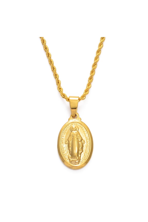 Virgin Mary Pendant Rope Necklaces Men Women 14k Yellow Gold Our Lady Jewelry Wholesale Colar Cross Trendy Chain