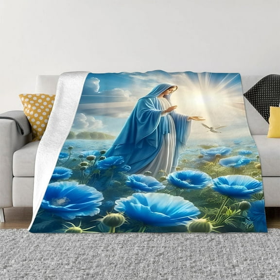 Virgin Mary Plaid Blanket Suitable for Sofa Bedding and Living Room Soft and Comfortable Plaid Blanket Gift Blanket for Friends and Family