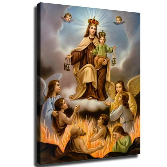 Virgin Mary Posters Our Lady of Carmen Canvas Art Poster Modern Aesthetic Background Wall Canvas Wall Art Decoration Holiday Giftjavascript: (Framed,12×16inch)