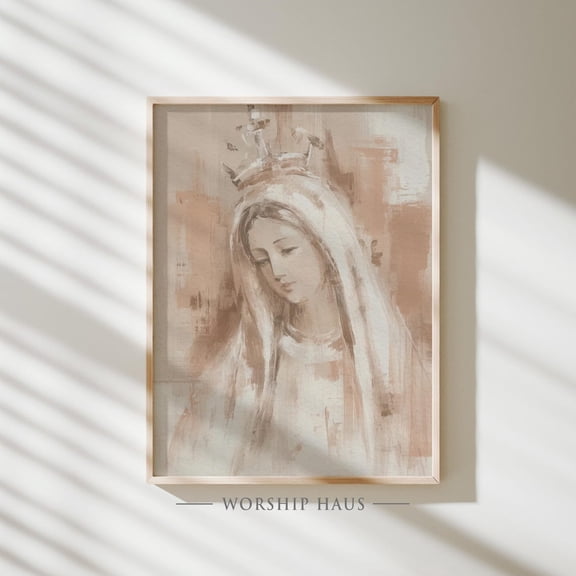 Virgin Mary Printable Wall Art - Spiritual Oil Painting, Modern Catholic Decor, Watercolor Blessed Mother, Christian Home Gift Art 311, Unframed Poster Size 8x12