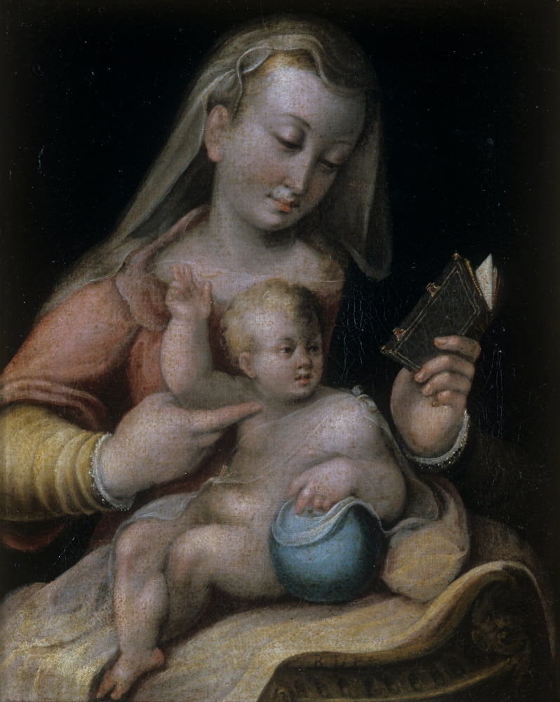 Virgin Mary Reading With Baby Jesus Canvas Art - (18 x 24)
