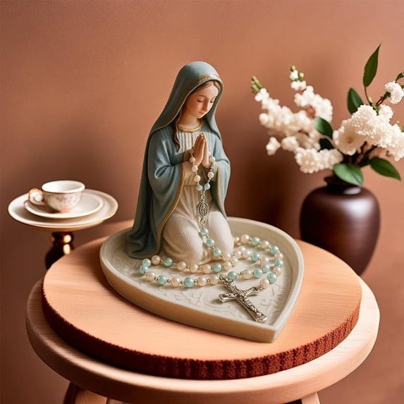 Virgin Mary Rosary Holder Rosary Stand Home Decor Elegant Keepsake For Necklace & Rings Home Decor Resin Statue With Detailed Craf