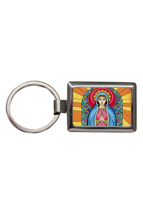 Virgin Mary Stained Glass Christian Religious Catholic Metal Rectangle Keychain