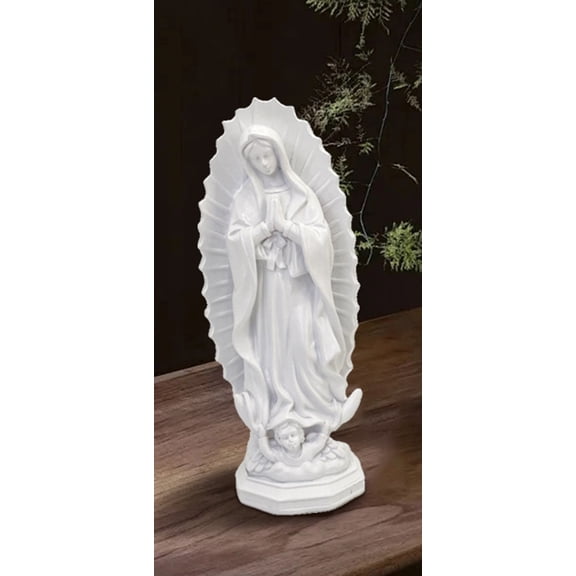 Virgin Mary Statue – Elegant White Resin Religious Figurine for Home Decor, Prayer Room, or Garden Display, 12 Inch Height