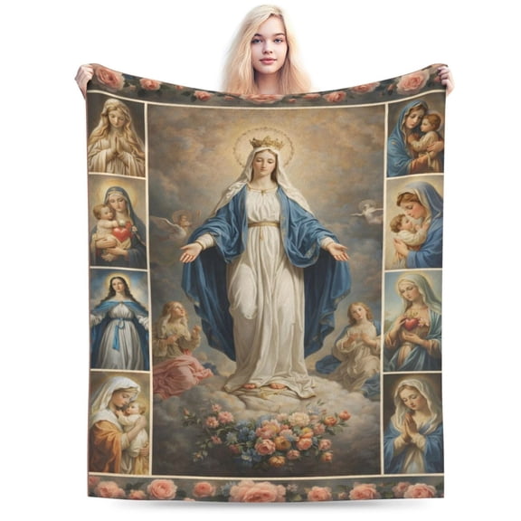 Virgin Mary Throw Blanket Catholic Religious Mexican Mother Mary Flannel Blankets Mother of God Player Fuzzy Plush Super Soft Cozy Warm Decor Gifts for Adults Men Women 50x40