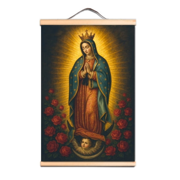 Virgin Mary Wall Art Posters and Prints Canvas Scroll Painting Vintage Christianity Flag Room Bar Cafe Home Decor Wall Hanging Banner,Multicolor,11.8X17.7 inches