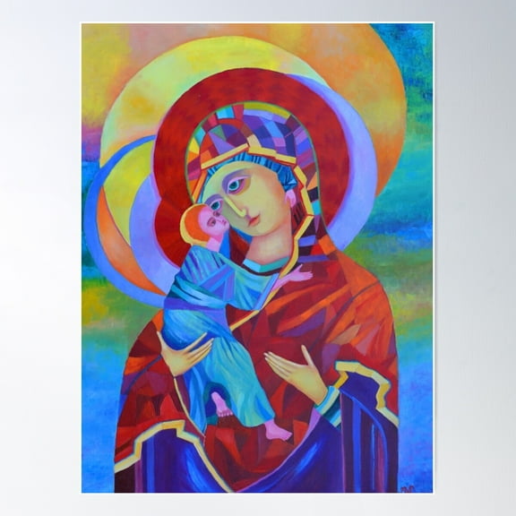 Virgin Mary With Child Jesus Icon, Madonna And Child Poster Wall Art, Modern Wall Decor For Living Room Bedroom, 24x36 UNFRAMED