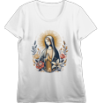 thumbnail image 1 of Virgin Mary With Roses And Flowers Women's Vivid White Crew Neck Short Sleeve Crop Tee-XL, 1 of 3