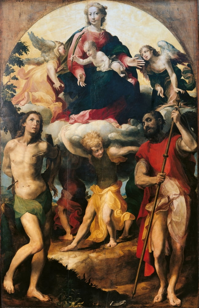 Virgin Mary With St Sebastian And St Roch Canvas Art - (18 x 24)