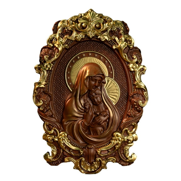 Virgin Mary and Baby Jesus religious icon mural wood carving decoration wall home furnishings