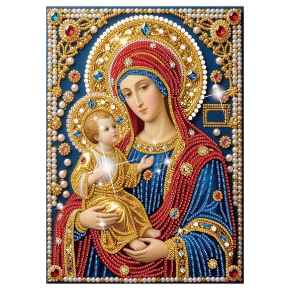 Virgin Mary and Child Diamond Art Kit, Religious DIY Rhinestone Canvas Painting 30×40cm, Spiritual Home Wall Decor Craft Set