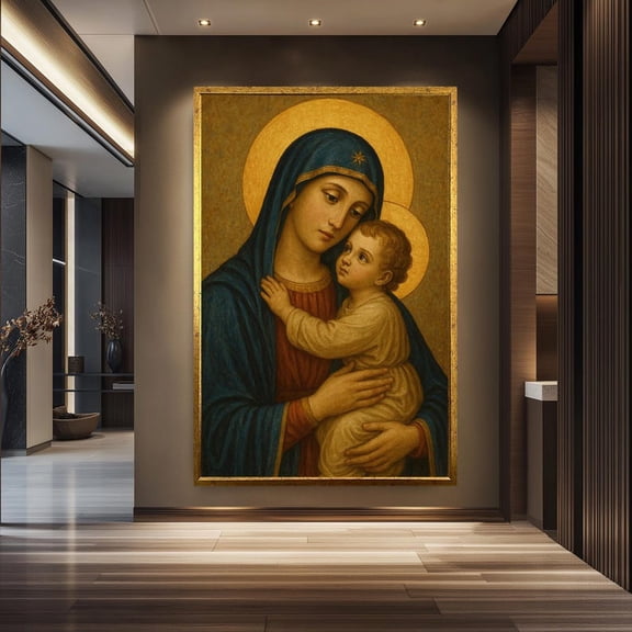 Virgin Mary and Child Jesus Religious Canvas Wall Art Mother of God Poster 16x24 UNFRAMED