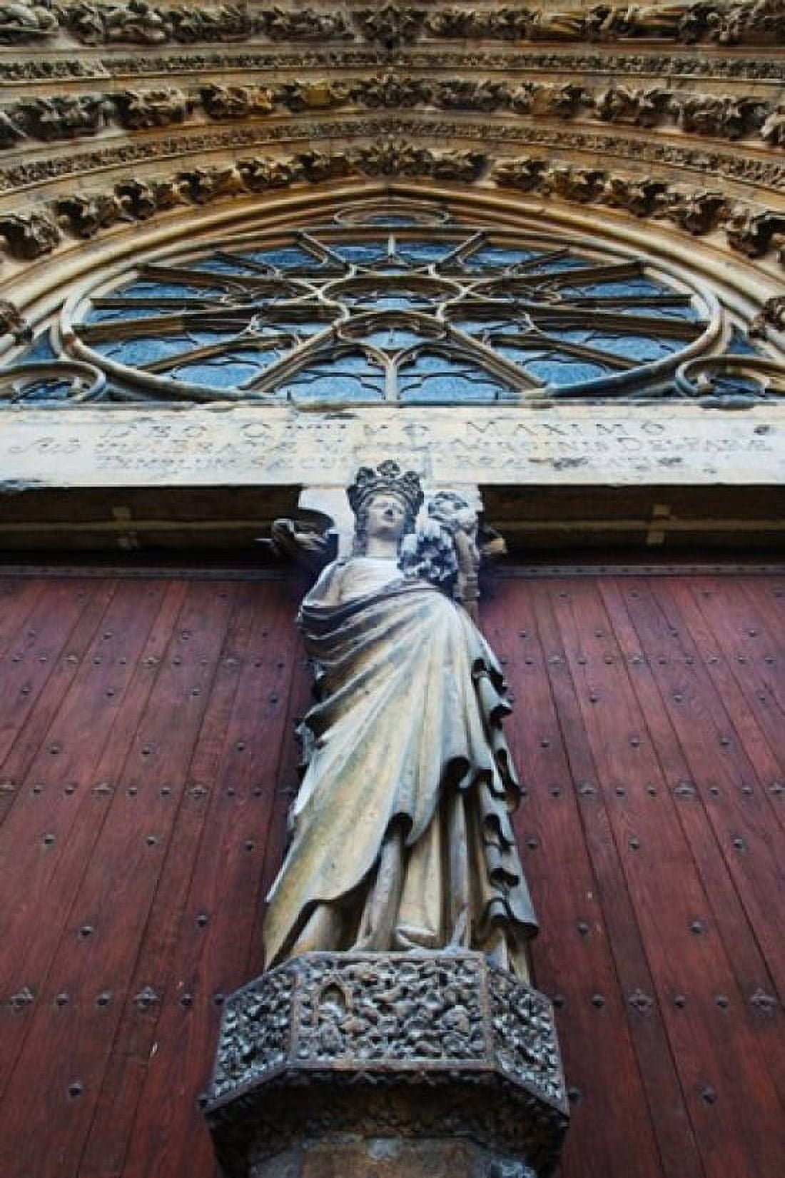 Virgin Mary statue with Jesus Christ at Reims Cathedral Reims Marne Champagne-Ardenne France Canvas Art - Panoramic Images (24 x 36)