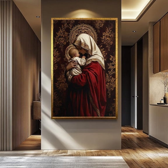 Virgin Mary with Baby Jesus Religious Canvas Wall Art Motherhood Poster 16x24 UNFRAMED