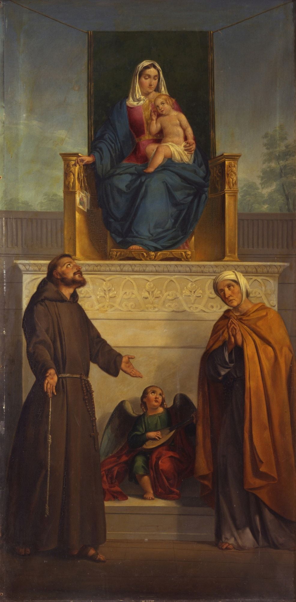 Virgin Of Carmel With Saints Anne And Francis Canvas Art - (18 x 24)