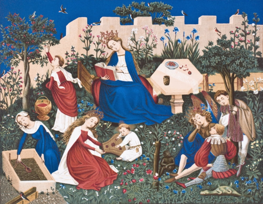The Virgin Queen Of Heaven Presiding Over An Assembly Of Saints From Science And Literature In The Middle Ages By Paul Lacroix Published London 1878 Canvas Art - Ken Welsh Design Pics (32 x 24)