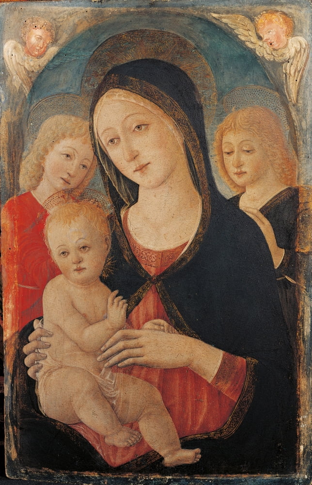 Virgin With Child And Two Angels Canvas Art - (24 x 36)